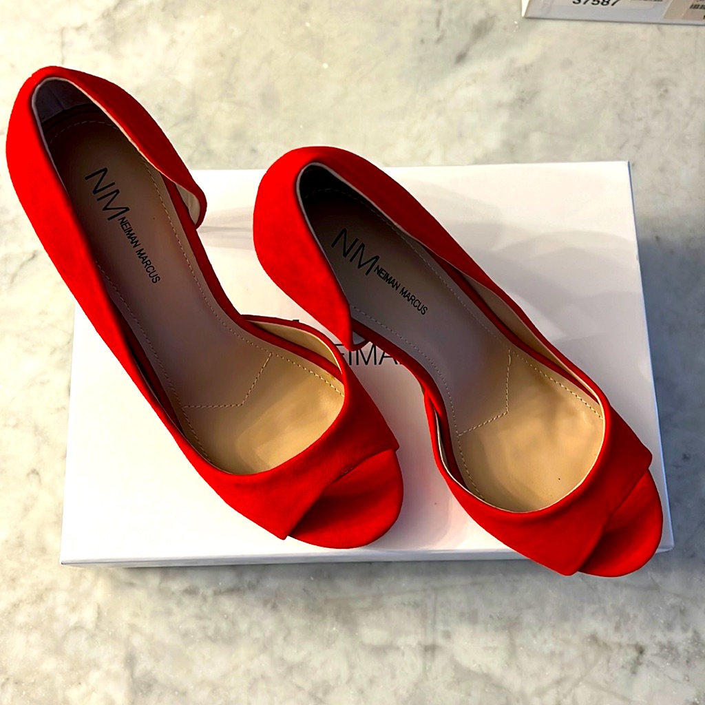 Neiman Marcus Red Suede Sandal Heels